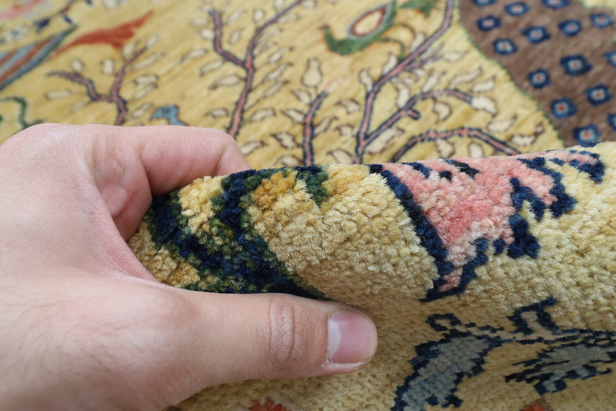 272 x 355 cm | Birds Yellow Design Hand Knotted veg Dye Wool Afghan Carpet