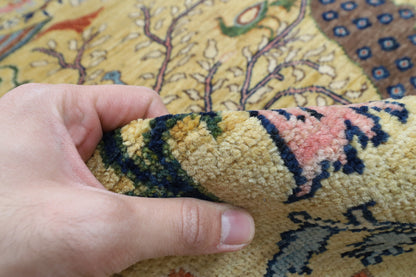 272 x 355 cm | Birds Yellow Design Hand Knotted veg Dye Wool Afghan Carpet