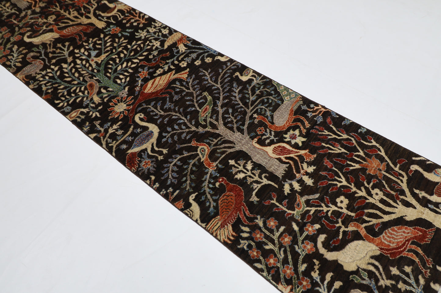 82 x 299 cm | Birds Black Runner Rug Afghan Hand Knotted veg Dye Wool carpet