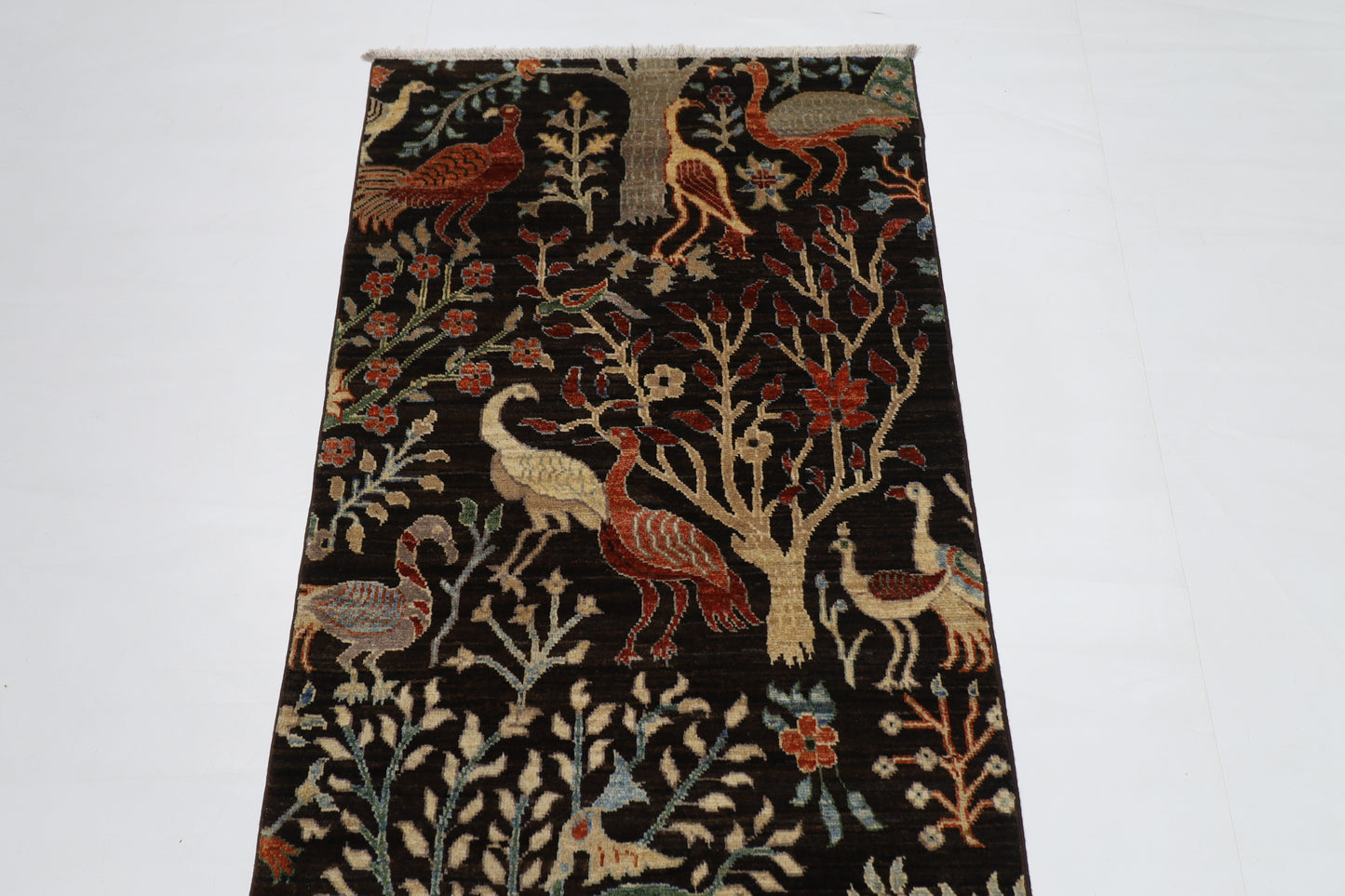 82 x 299 cm | Birds Black Runner Rug Afghan Hand Knotted veg Dye Wool carpet