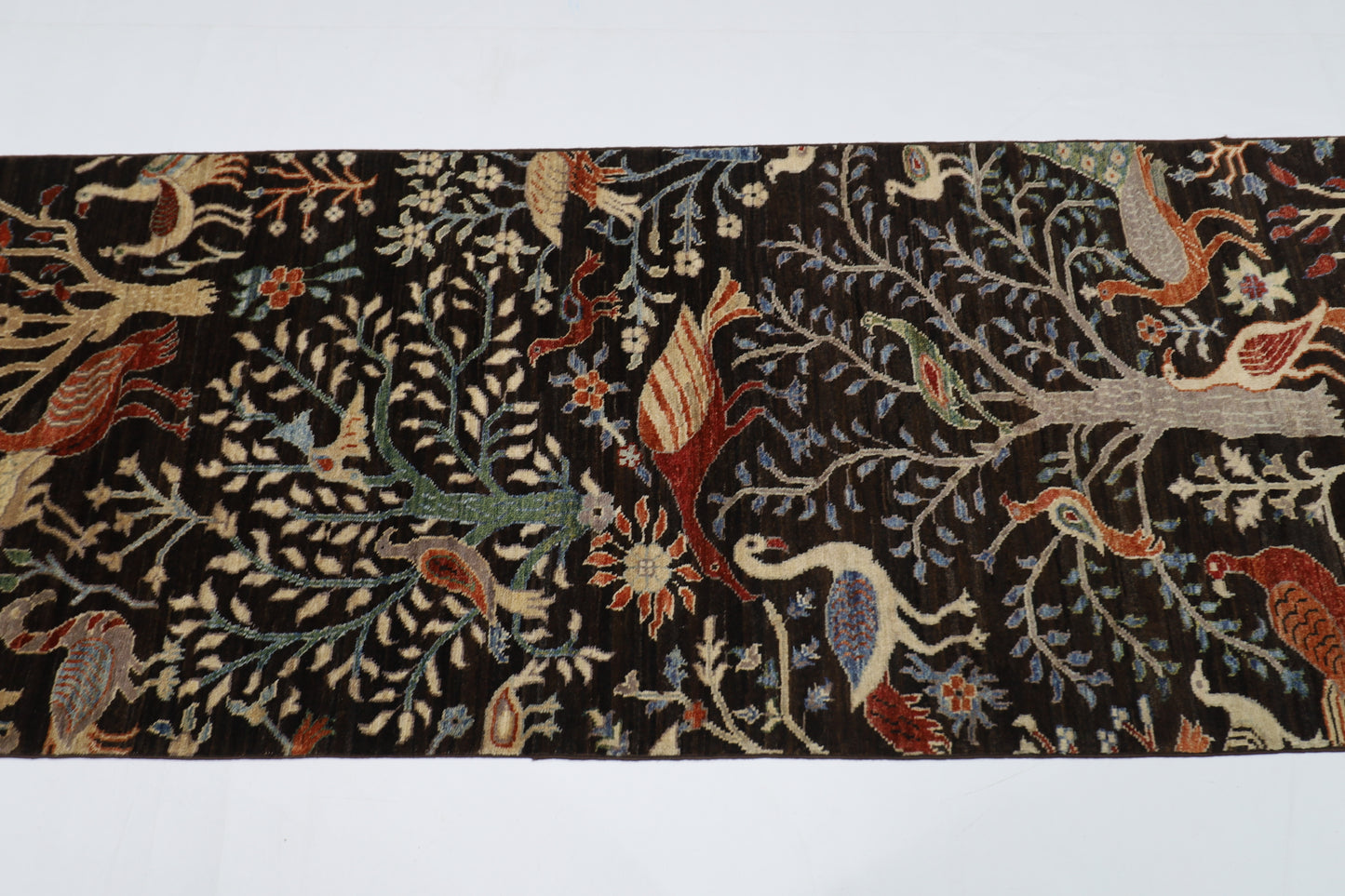 82 x 299 cm | Birds Black Runner Rug Afghan Hand Knotted veg Dye Wool carpet