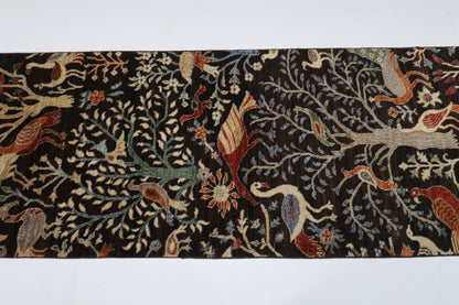 82 x 299 cm | Birds Black Runner Rug Afghan Hand Knotted veg Dye Wool carpet