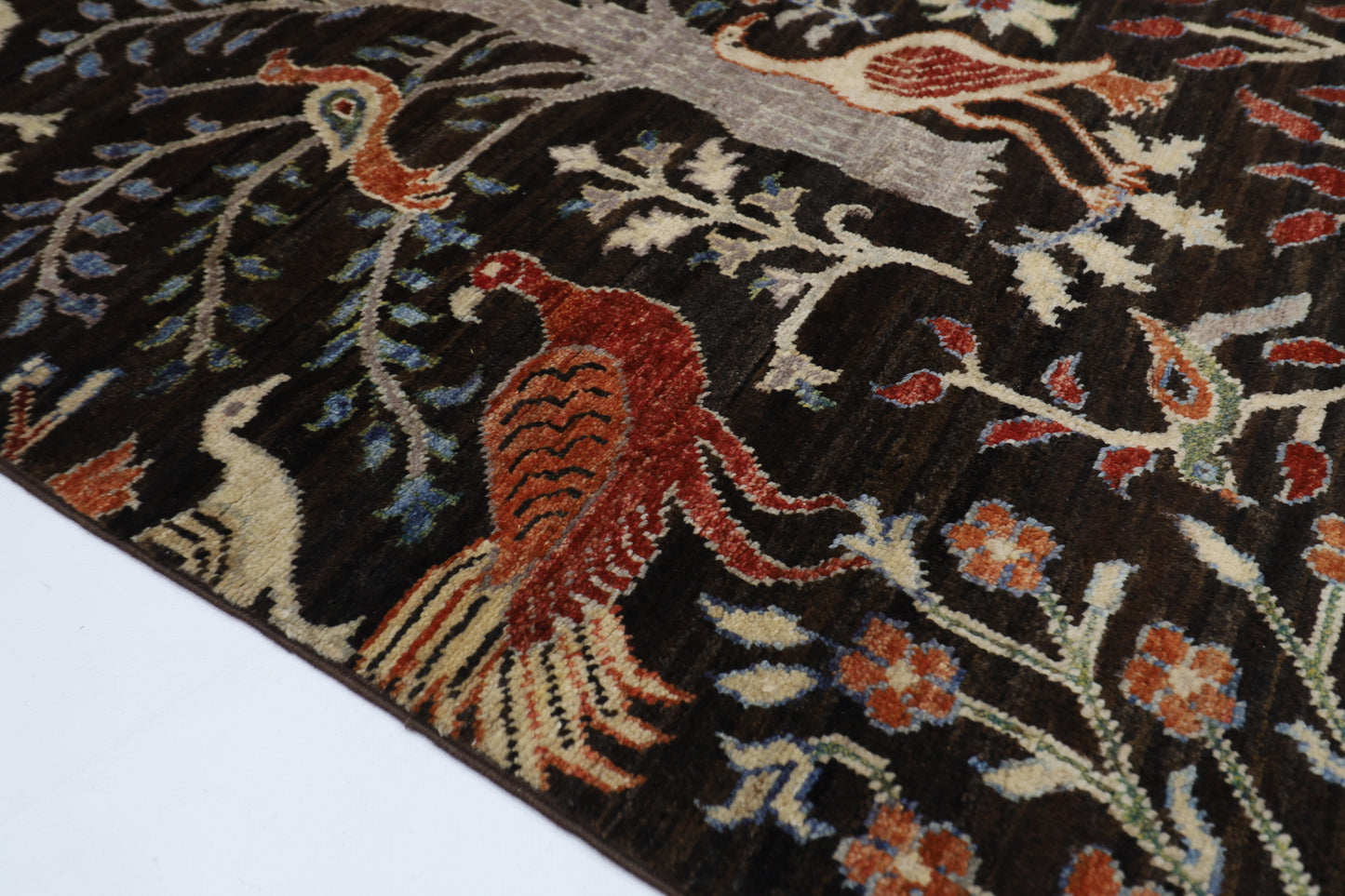 82 x 299 cm | Birds Black Runner Rug Afghan Hand Knotted veg Dye Wool carpet
