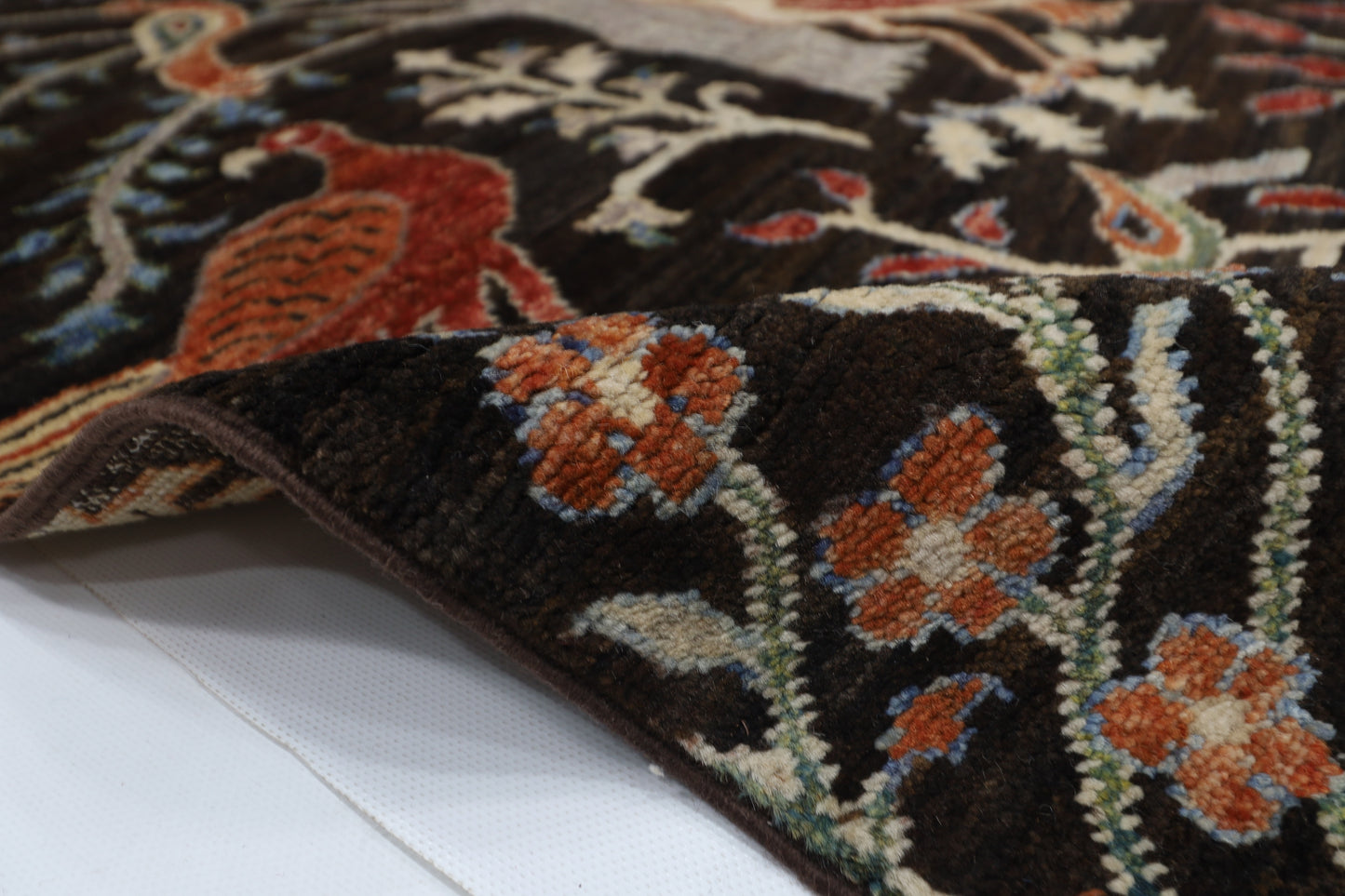 82 x 299 cm | Birds Black Runner Rug Afghan Hand Knotted veg Dye Wool carpet