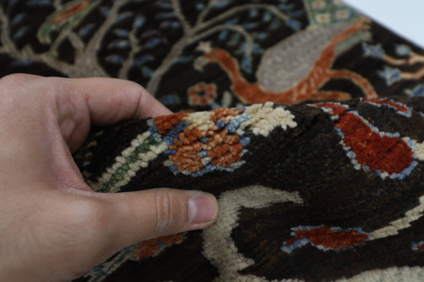 82 x 299 cm | Birds Black Runner Rug Afghan Hand Knotted veg Dye Wool carpet