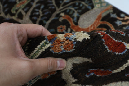 82 x 299 cm | Birds Black Runner Rug Afghan Hand Knotted veg Dye Wool carpet