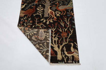 82 x 299 cm | Birds Black Runner Rug Afghan Hand Knotted veg Dye Wool carpet