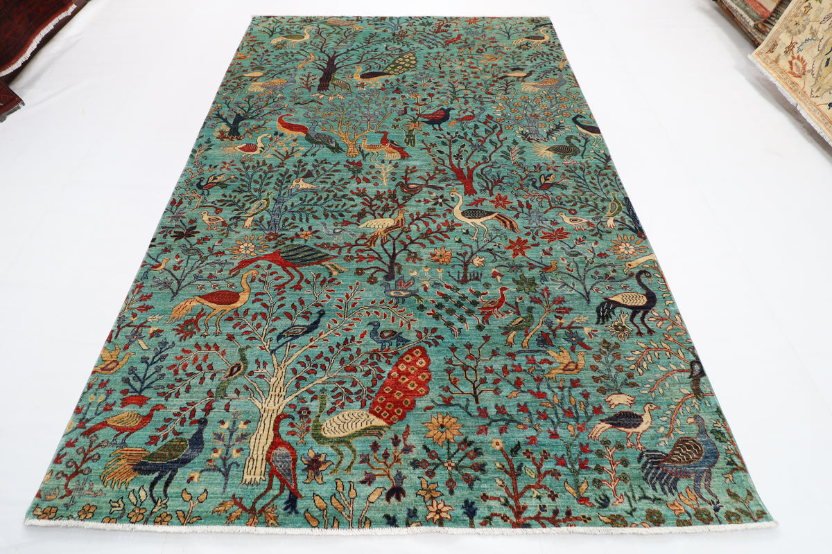 201 x 300 cm | Birds Design Hand Knotted veg Dye Wool Afghan Carpet