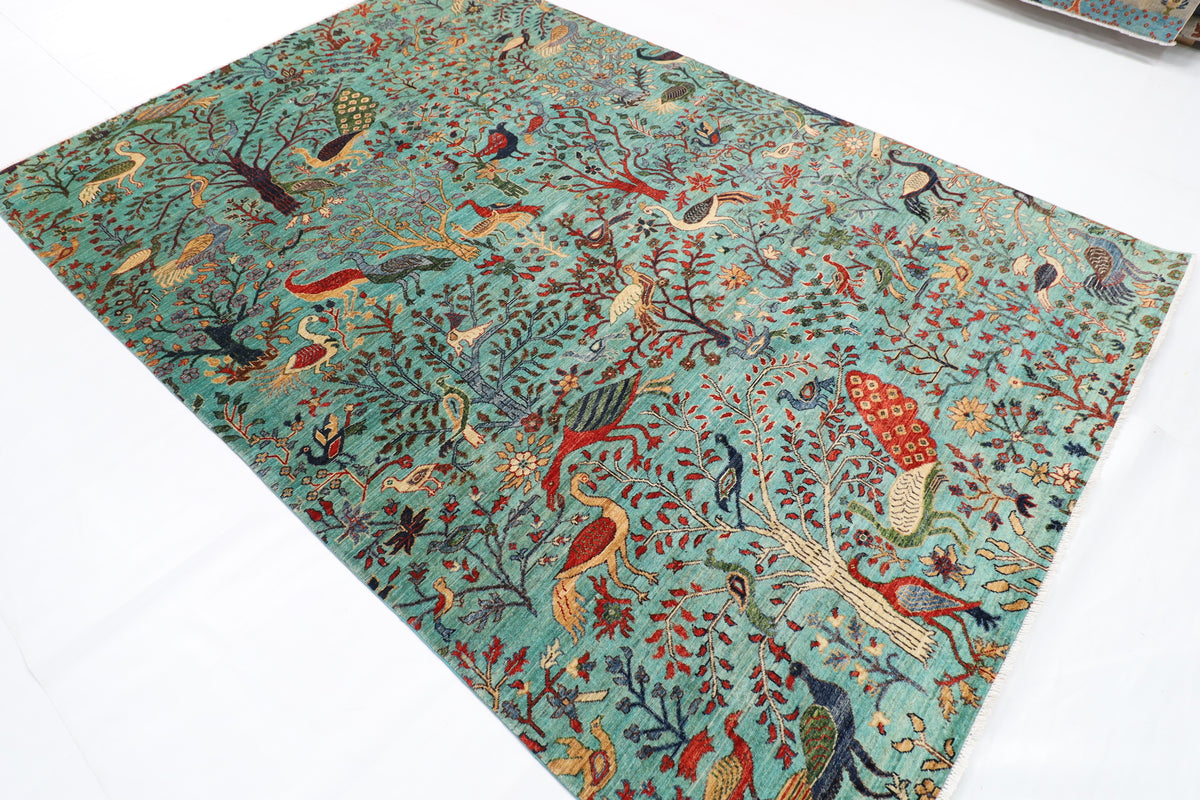 201 x 300 cm | Birds Design Hand Knotted veg Dye Wool Afghan Carpet