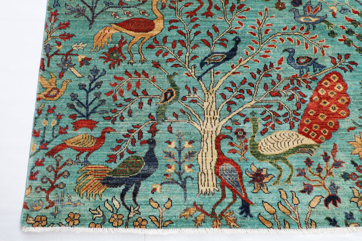 201 x 300 cm | Birds Design Hand Knotted veg Dye Wool Afghan Carpet
