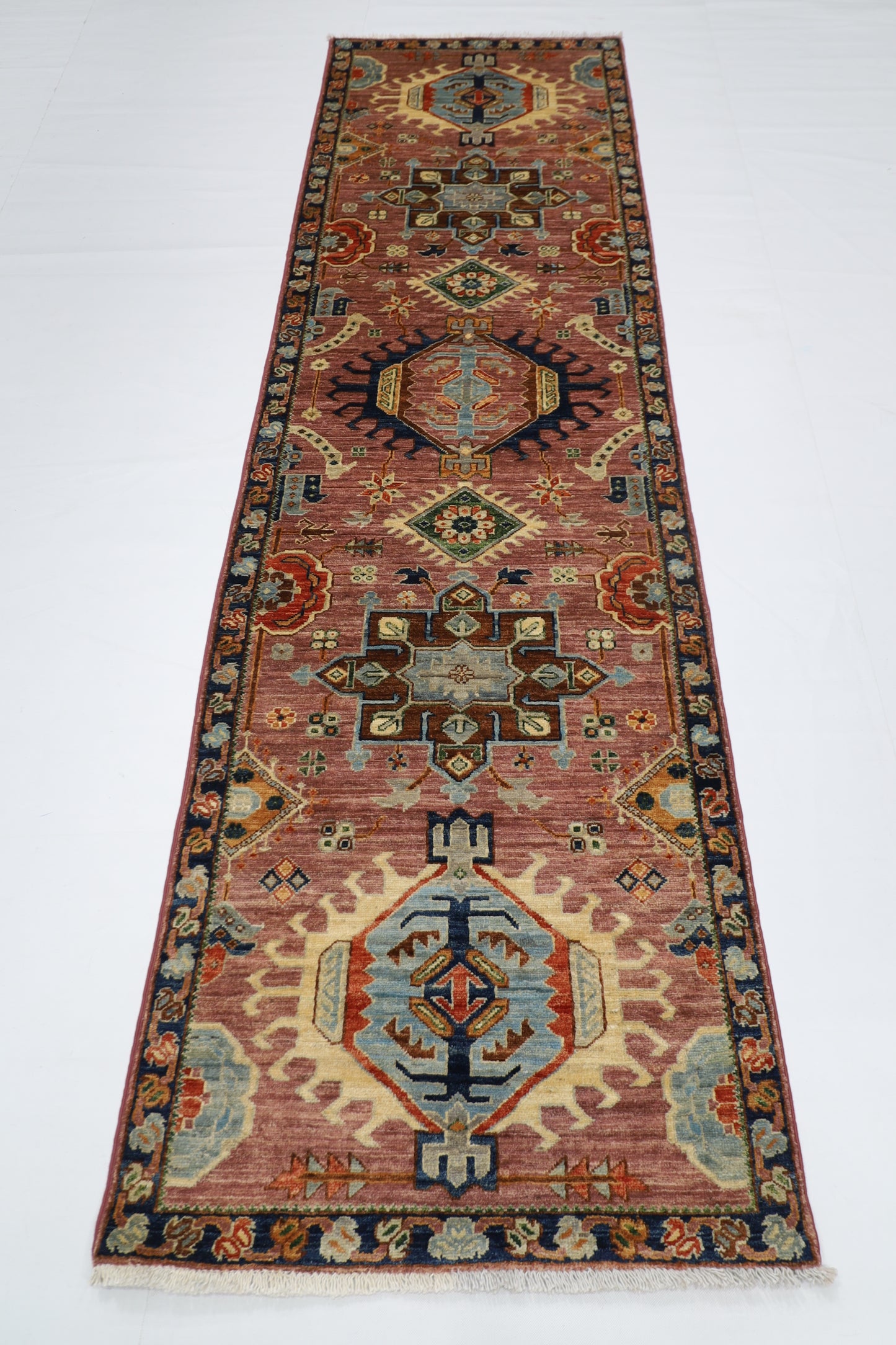 82 x 290 cm | Pink Tribal Runner Rug Afghan Hand Knotted veg Dye Wool carpet