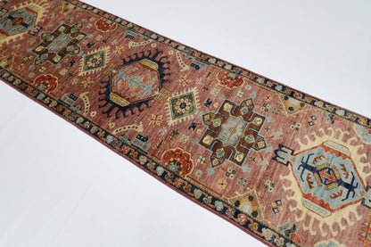 82 x 290 cm | Pink Tribal Runner Rug Afghan Hand Knotted veg Dye Wool carpet