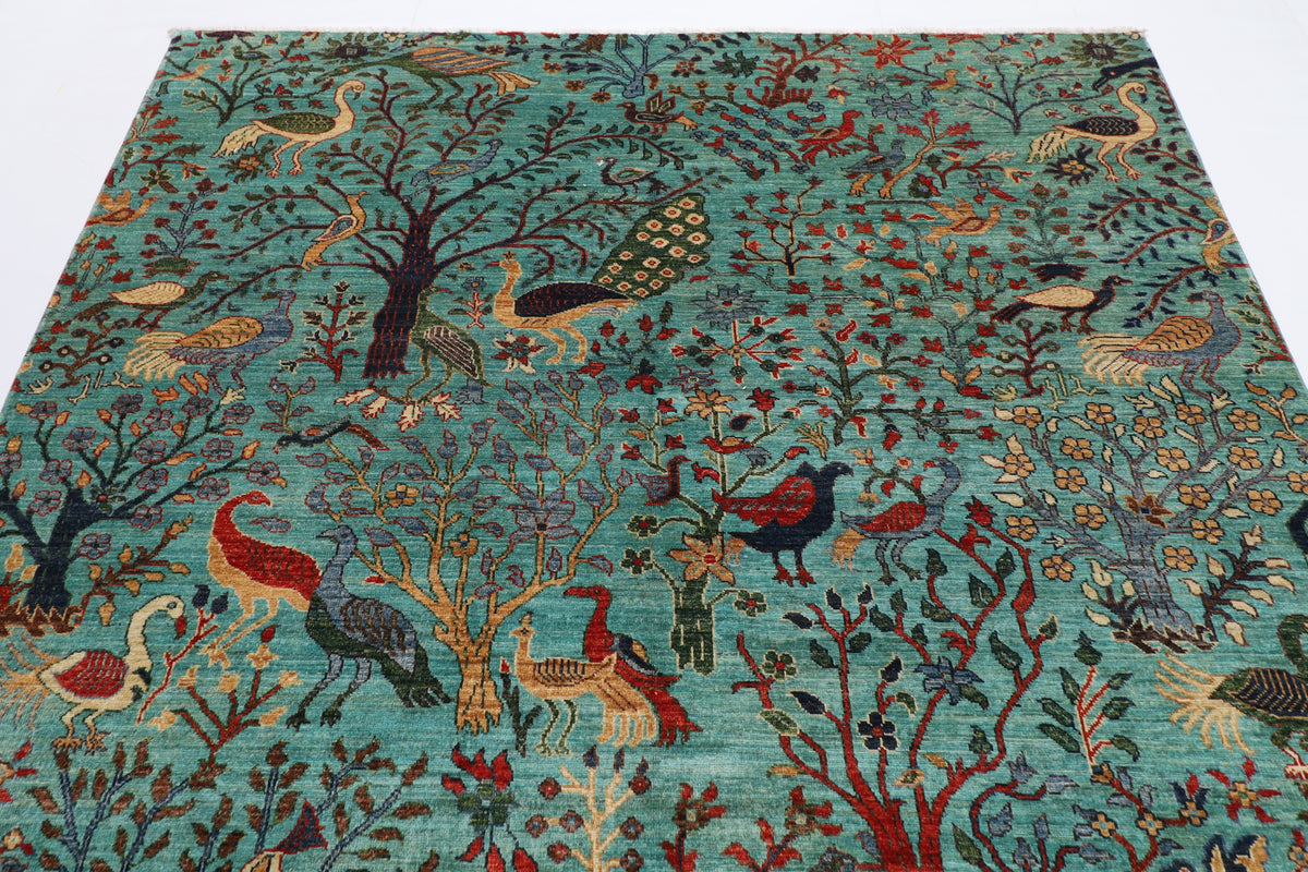 201 x 300 cm | Birds Design Hand Knotted veg Dye Wool Afghan Carpet