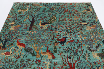 201 x 300 cm | Birds Design Hand Knotted veg Dye Wool Afghan Carpet