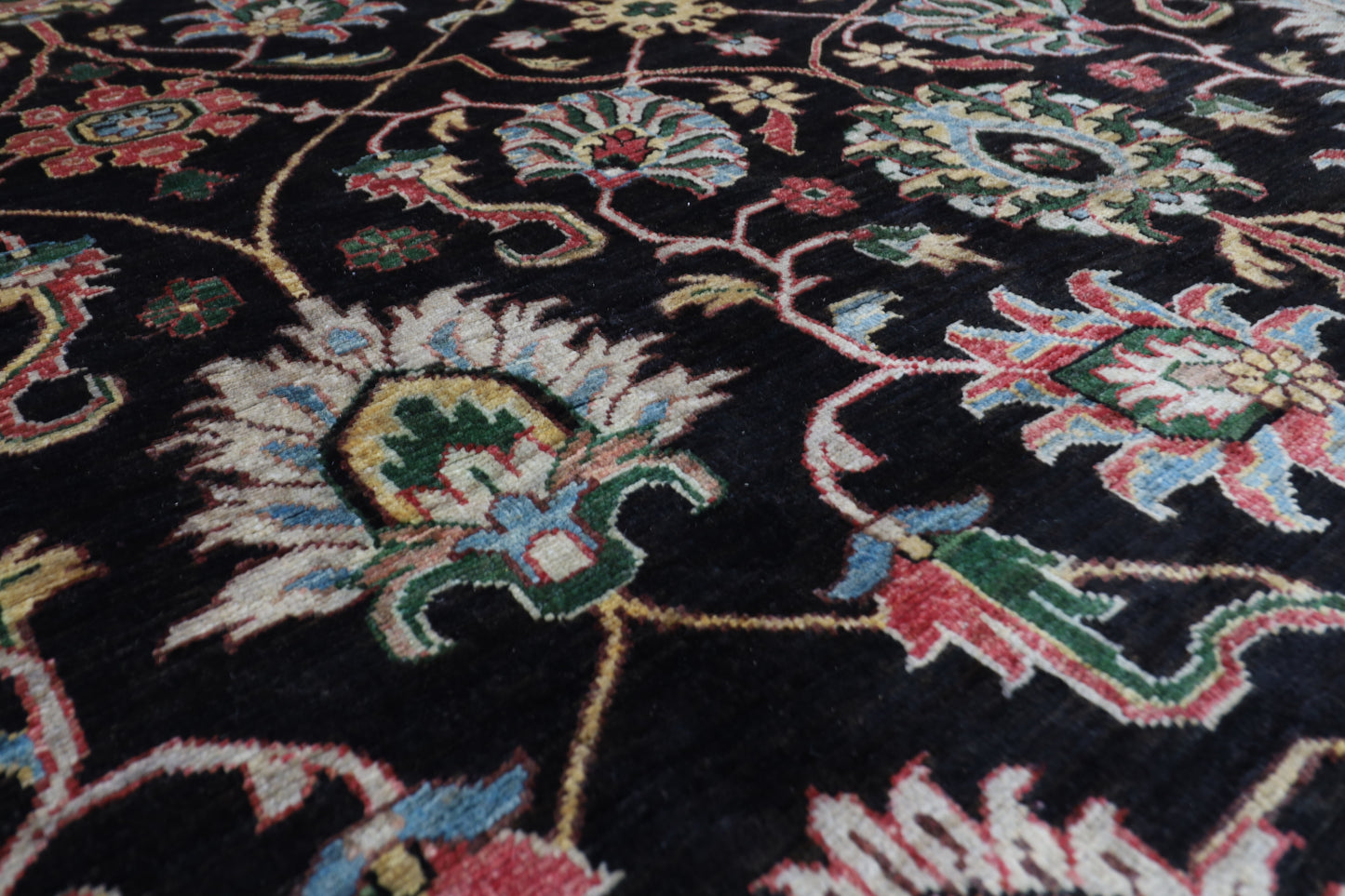 271 x 372 cm | Oriental Sultani Black Area Rug Afghan Hand Knotted Veg Dye Wool carpet