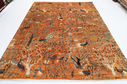 245 x 290 cm | Birds Yellow Design Hand Knotted veg Dye Wool Afghan Carpet