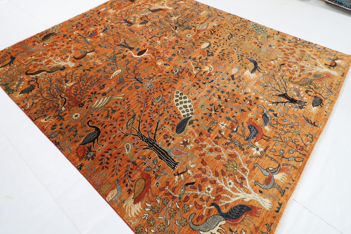 245 x 290 cm | Birds Yellow Design Hand Knotted veg Dye Wool Afghan Carpet
