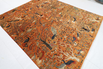 245 x 290 cm | Birds Yellow Design Hand Knotted veg Dye Wool Afghan Carpet