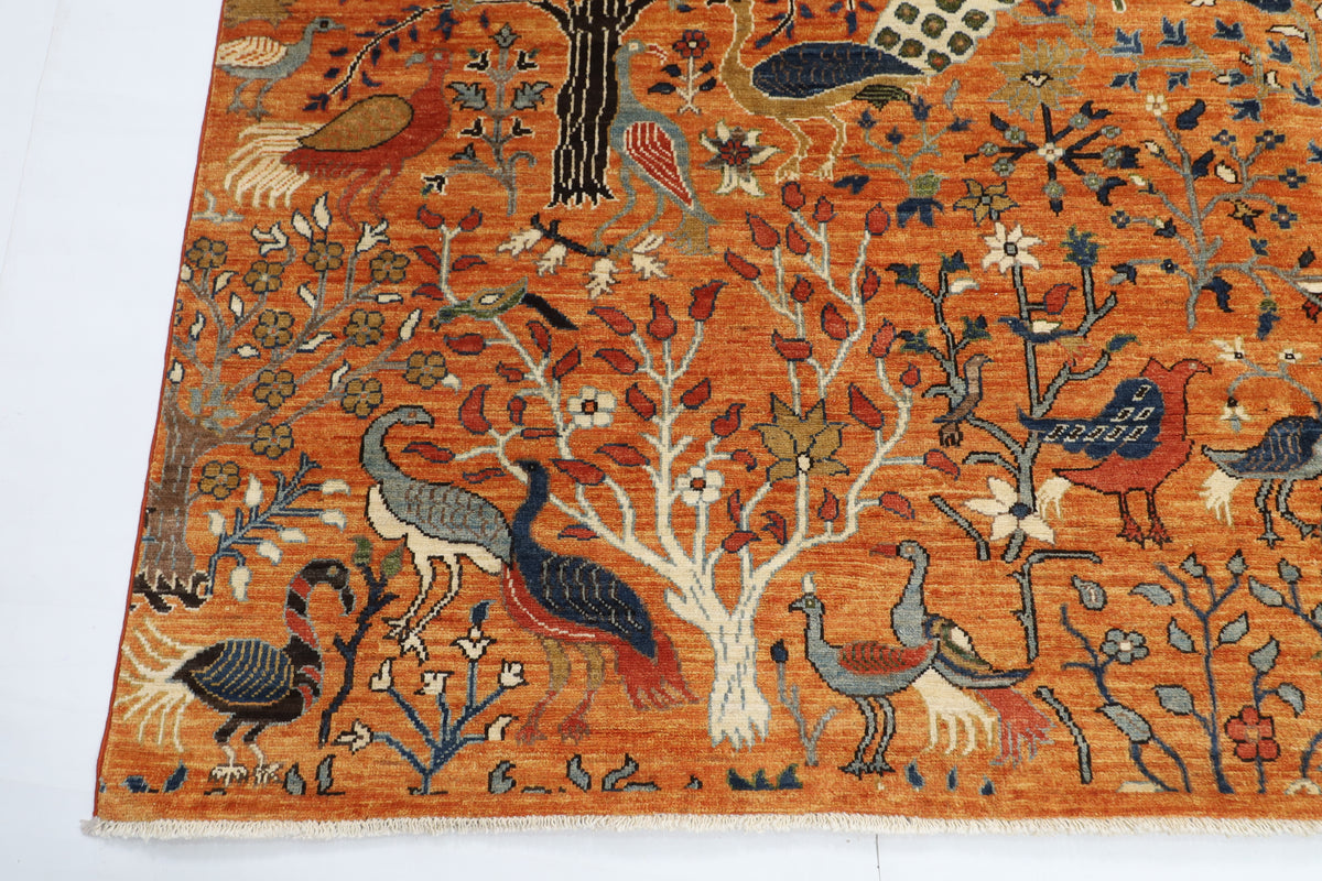 245 x 290 cm | Birds Yellow Design Hand Knotted veg Dye Wool Afghan Carpet