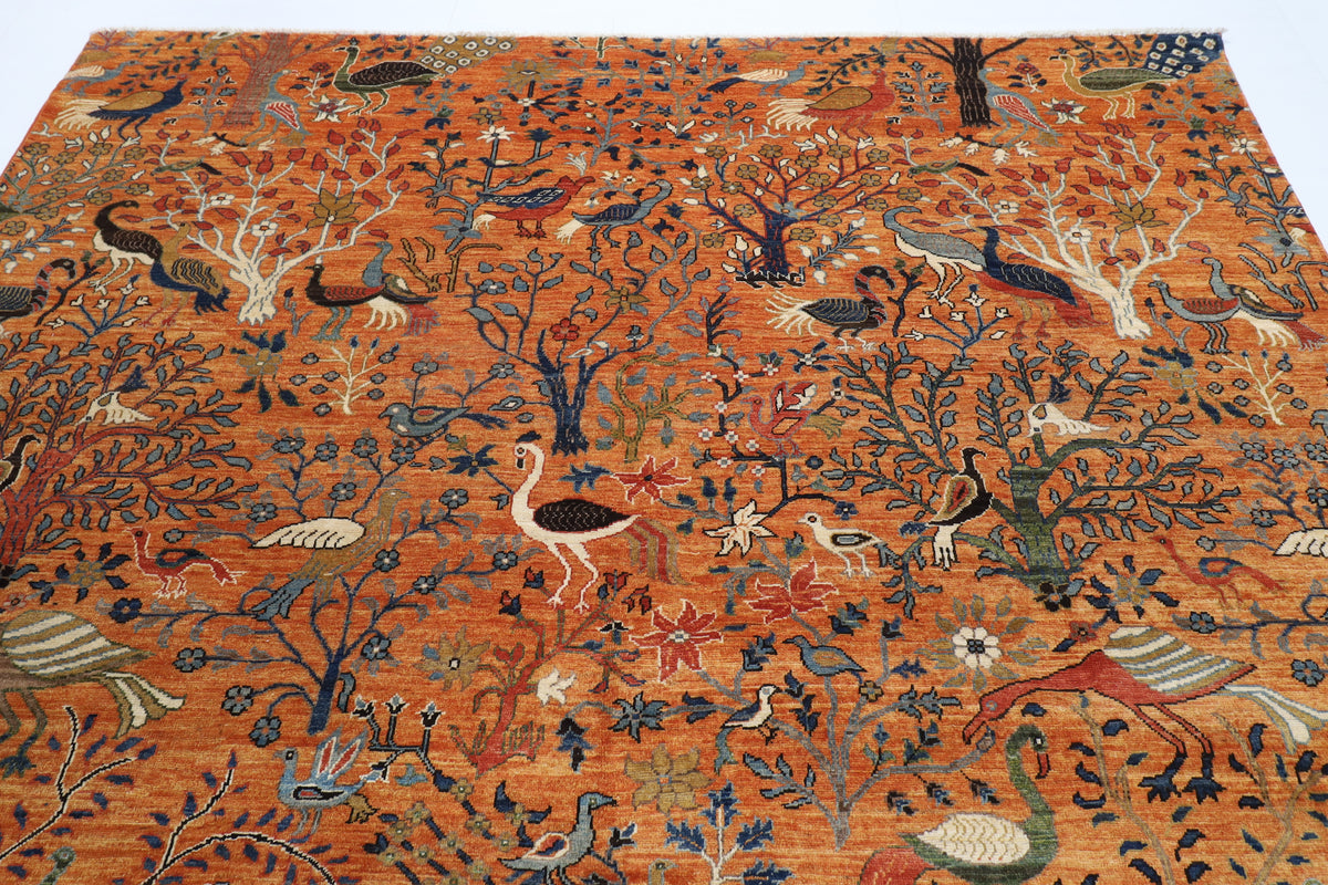 245 x 290 cm | Birds Yellow Design Hand Knotted veg Dye Wool Afghan Carpet