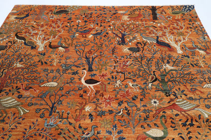245 x 290 cm | Birds Yellow Design Hand Knotted veg Dye Wool Afghan Carpet