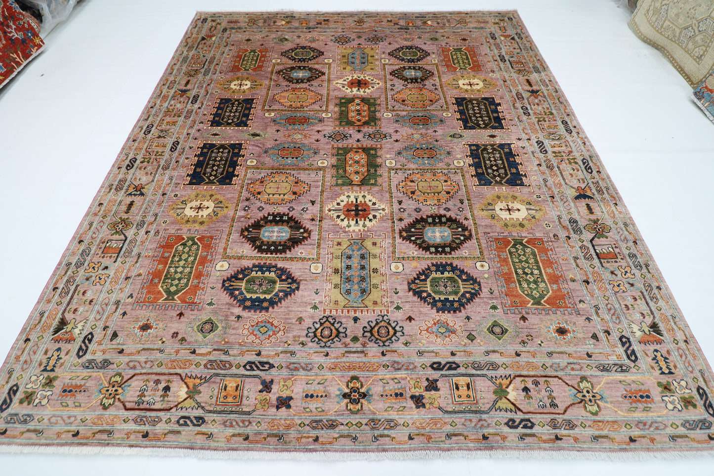 250 x 295 cm | Oriental Waziri Pink Area Rug Afghan Hand Knotted Veg Dye Wool carpet