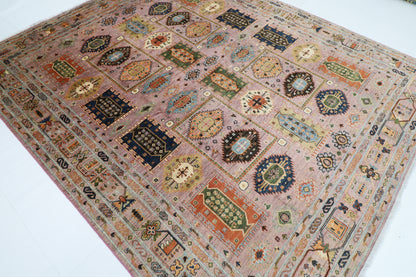 250 x 295 cm | Oriental Waziri Pink Area Rug Afghan Hand Knotted Veg Dye Wool carpet