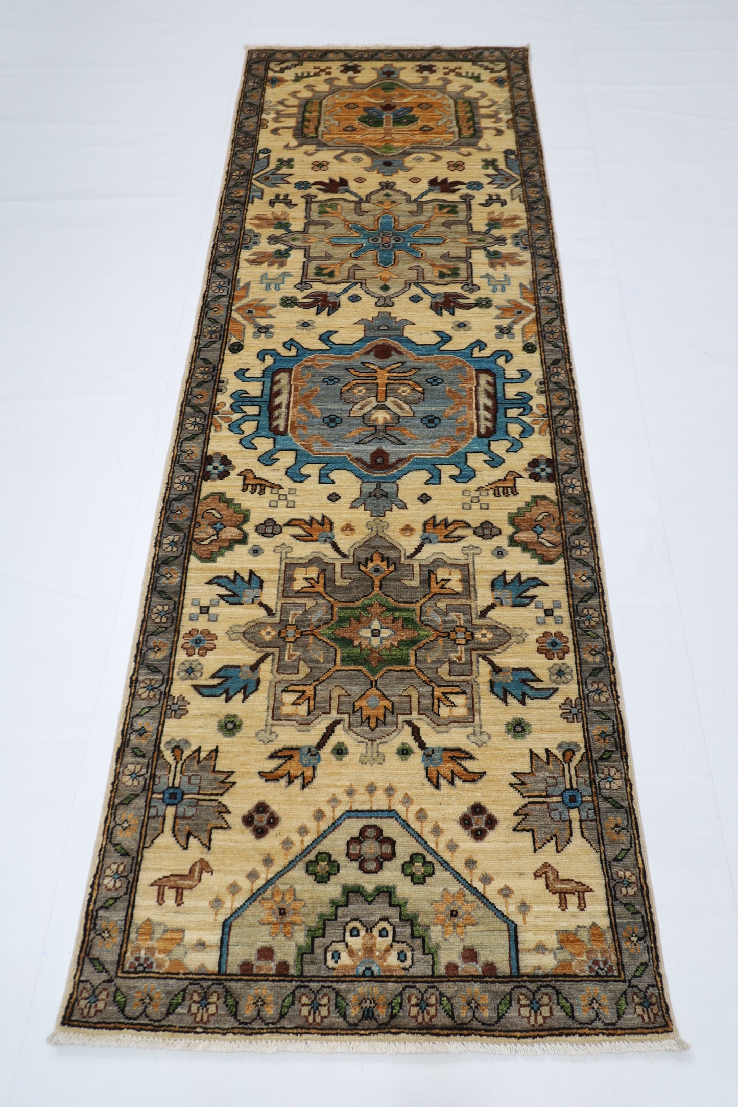 83 x 253 cm | Beige Tribal Runner Rug Afghan Hand Knotted veg Dye Wool carpet