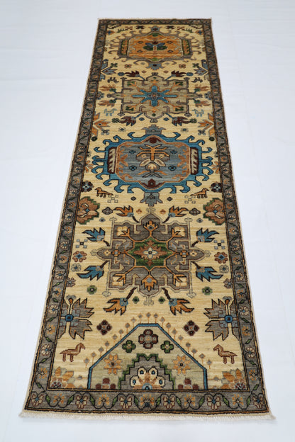 83 x 253 cm | Beige Tribal Runner Rug Afghan Hand Knotted veg Dye Wool carpet
