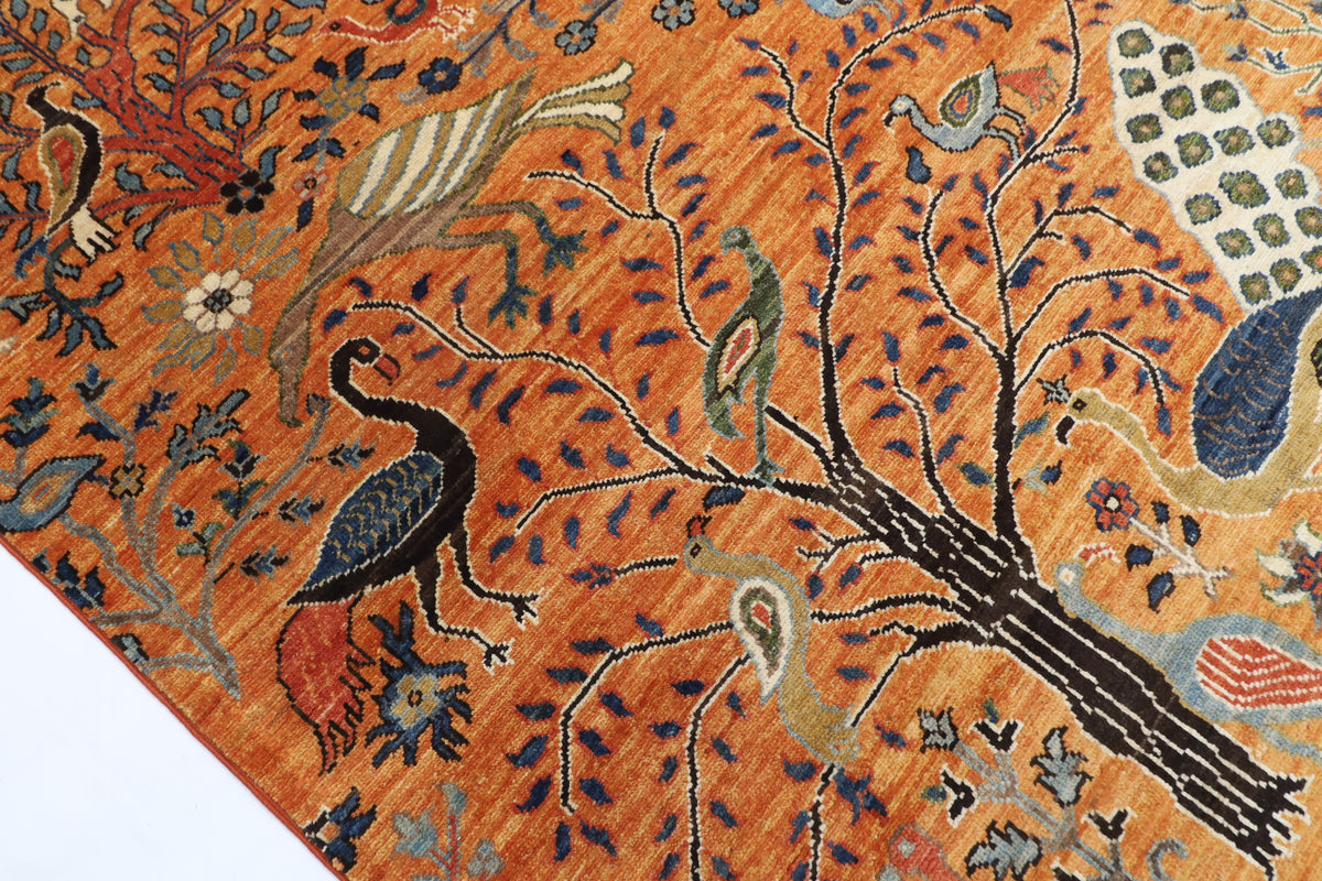 245 x 290 cm | Birds Yellow Design Hand Knotted veg Dye Wool Afghan Carpet