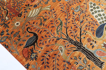 245 x 290 cm | Birds Yellow Design Hand Knotted veg Dye Wool Afghan Carpet