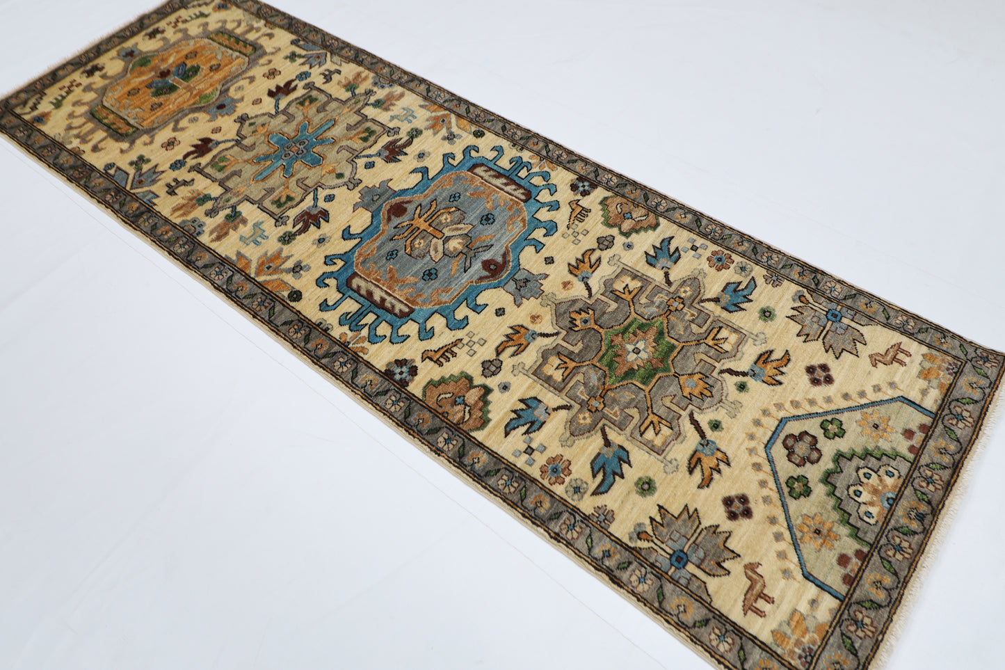 83 x 253 cm | Beige Tribal Runner Rug Afghan Hand Knotted veg Dye Wool carpet