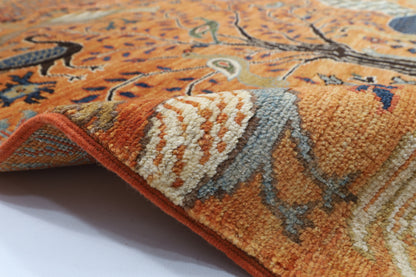 245 x 290 cm | Birds Yellow Design Hand Knotted veg Dye Wool Afghan Carpet
