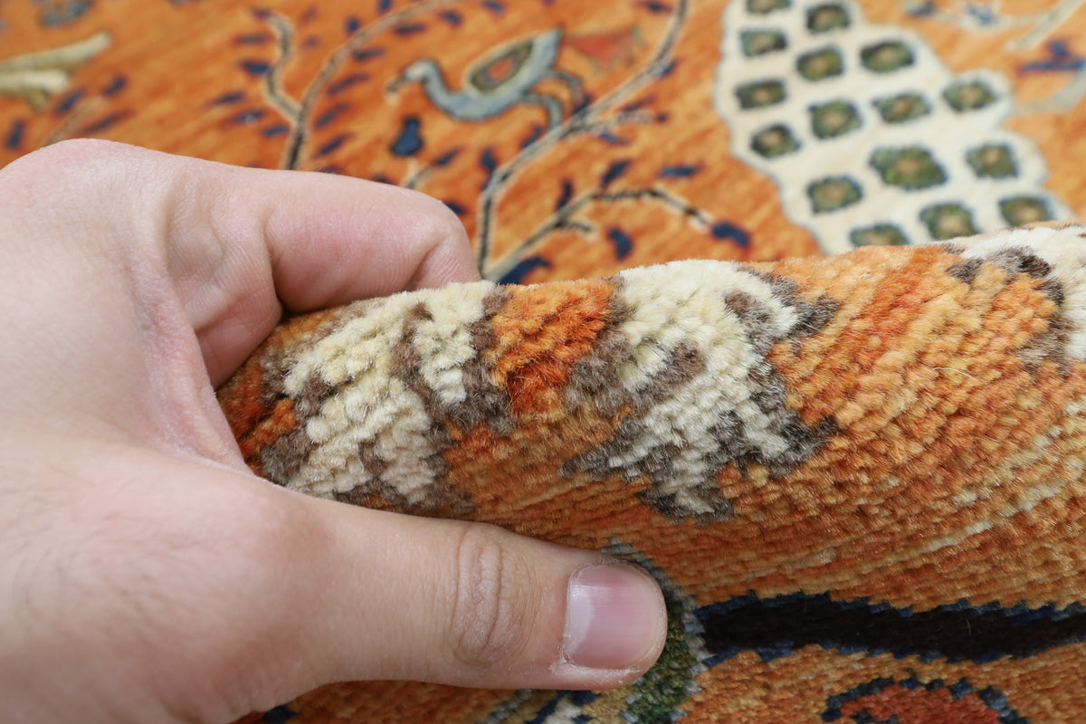 245 x 290 cm | Birds Yellow Design Hand Knotted veg Dye Wool Afghan Carpet