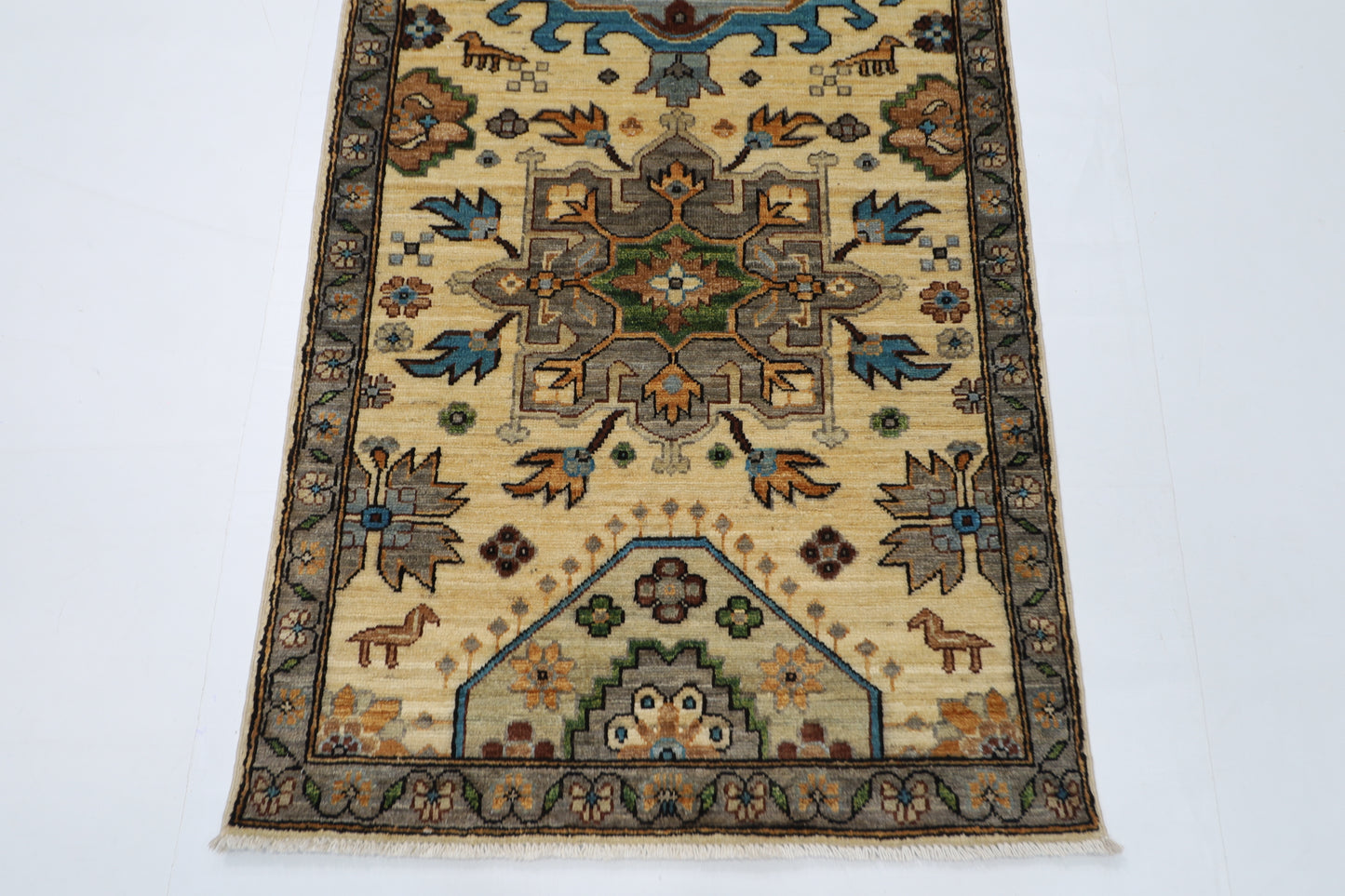 83 x 253 cm | Beige Tribal Runner Rug Afghan Hand Knotted veg Dye Wool carpet