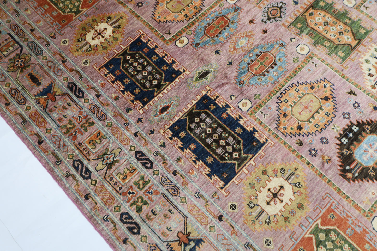 250 x 295 cm | Oriental Waziri Pink Area Rug Afghan Hand Knotted Veg Dye Wool carpet