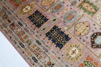 250 x 295 cm | Oriental Waziri Pink Area Rug Afghan Hand Knotted Veg Dye Wool carpet