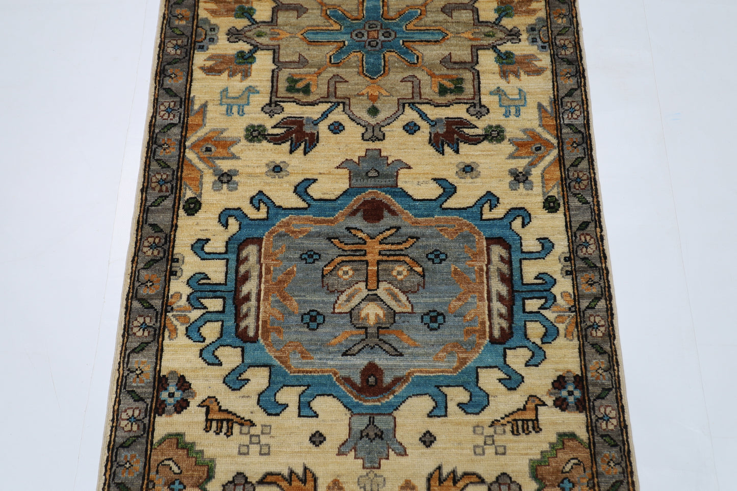 83 x 253 cm | Beige Tribal Runner Rug Afghan Hand Knotted veg Dye Wool carpet