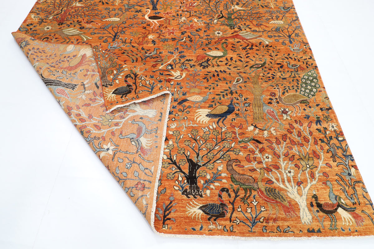 245 x 290 cm | Birds Yellow Design Hand Knotted veg Dye Wool Afghan Carpet