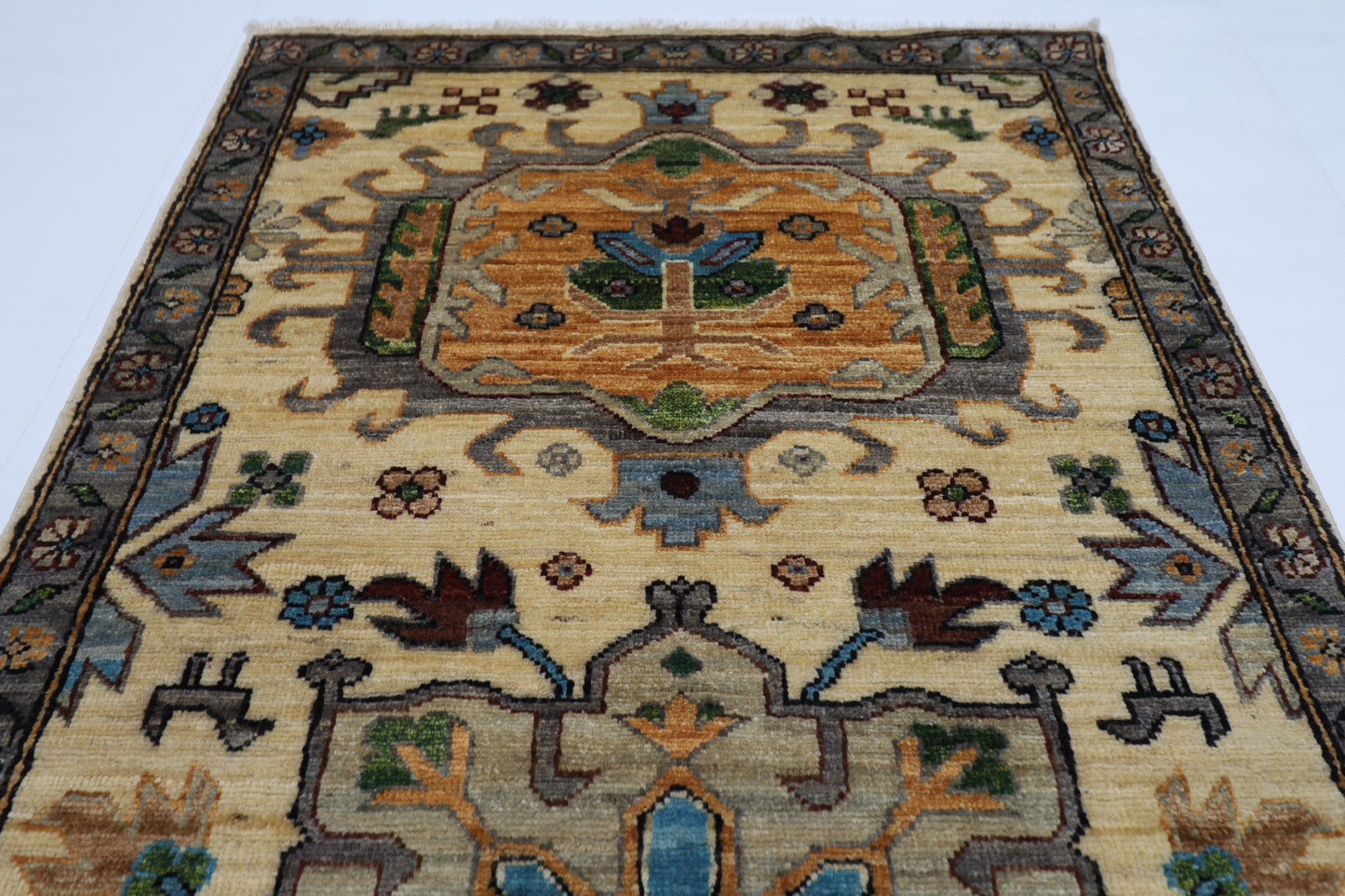 83 x 253 cm | Beige Tribal Runner Rug Afghan Hand Knotted veg Dye Wool carpet
