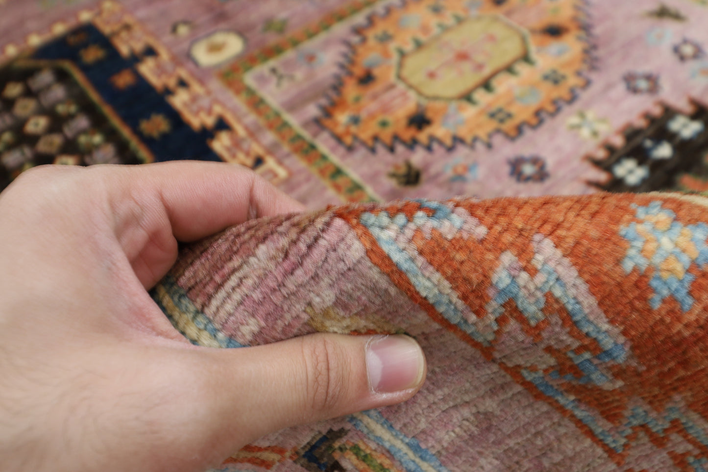 250 x 295 cm | Oriental Waziri Pink Area Rug Afghan Hand Knotted Veg Dye Wool carpet