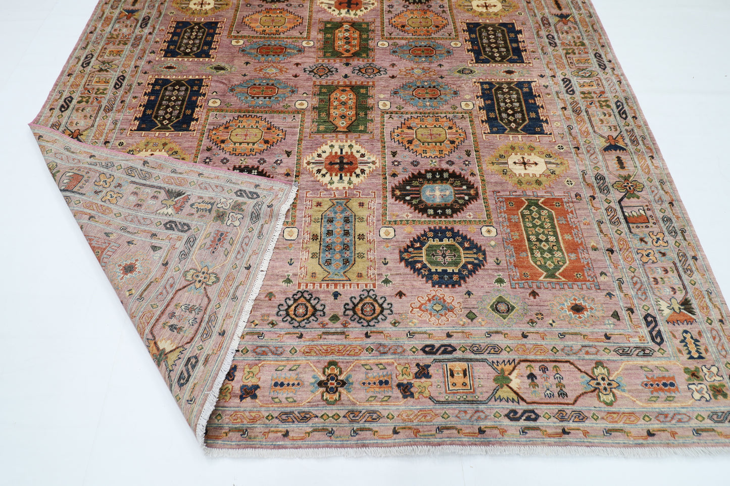 250 x 295 cm | Oriental Waziri Pink Area Rug Afghan Hand Knotted Veg Dye Wool carpet