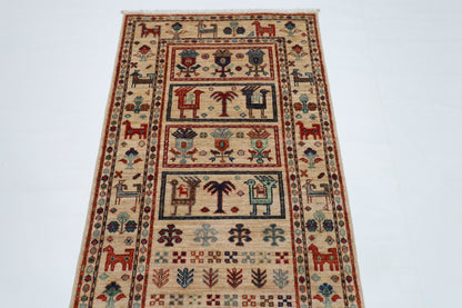 86 x 297 cm | Beige Animal Runner Rug Afghan Hand Knotted veg Dye Wool carpet