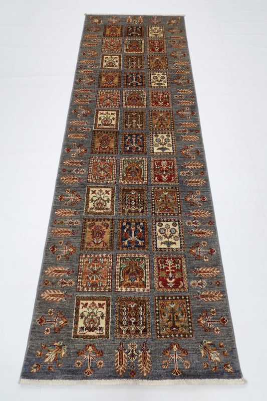83 x 252 cm | Geometric Gray Runner Rug Afghan Hand Knotted veg Dye Wool carpet