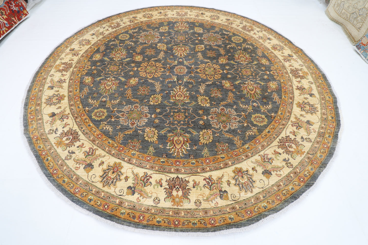 297 x 296 cm | Zeigler Round Rug Afghan Hand Knotted Veg Dye Wool carpet