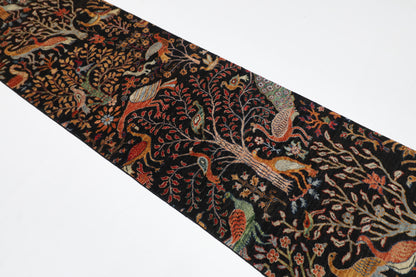 81 x 296 cm | Black Birds Runner Rug Afghan Hand Knotted veg Dye Wool carpet