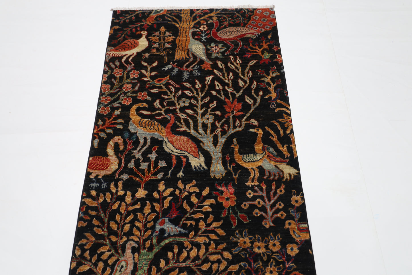 81 x 296 cm | Black Birds Runner Rug Afghan Hand Knotted veg Dye Wool carpet
