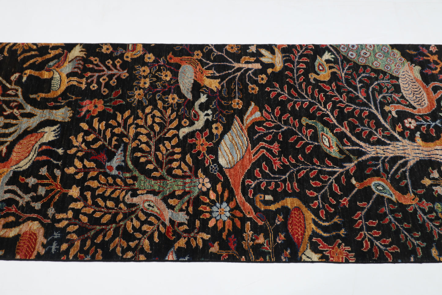 81 x 296 cm | Black Birds Runner Rug Afghan Hand Knotted veg Dye Wool carpet
