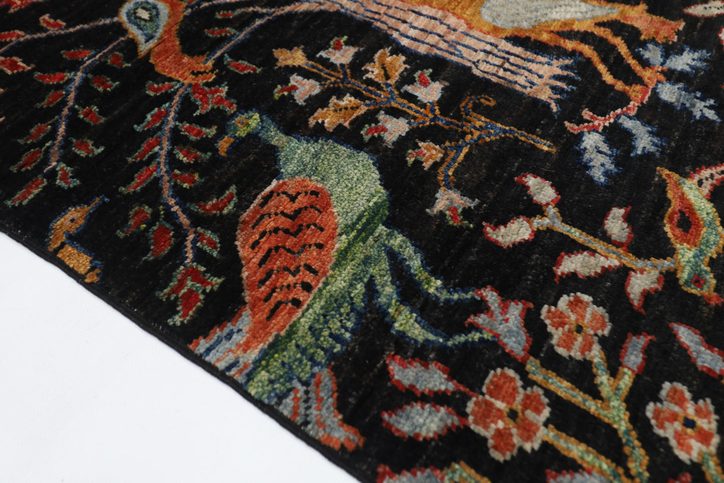 81 x 296 cm | Black Birds Runner Rug Afghan Hand Knotted veg Dye Wool carpet
