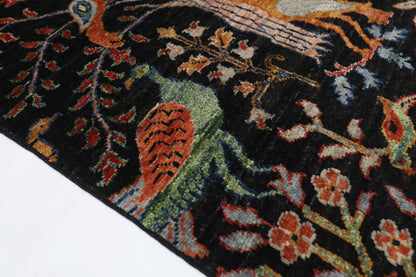 81 x 296 cm | Black Birds Runner Rug Afghan Hand Knotted veg Dye Wool carpet